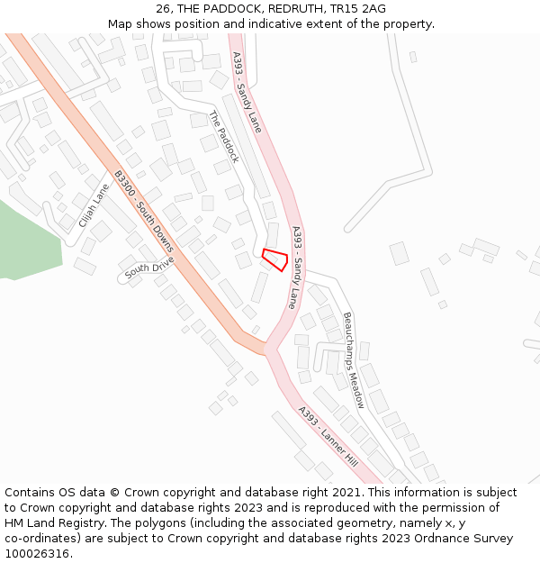 26, THE PADDOCK, REDRUTH, TR15 2AG: Location map and indicative extent of plot