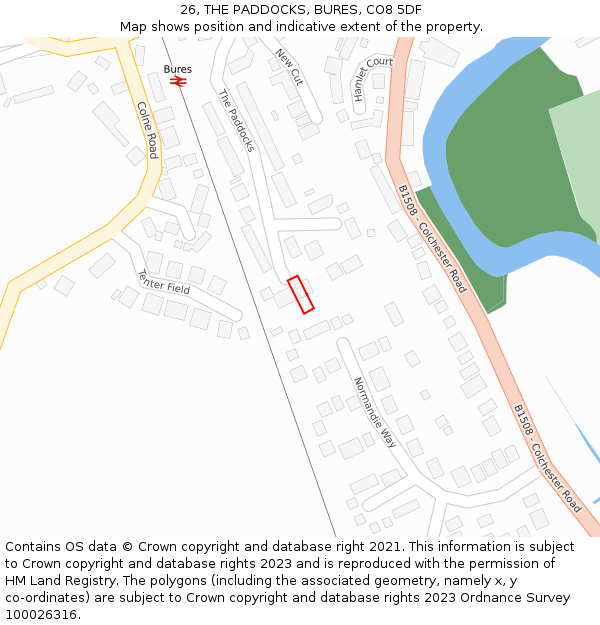26, THE PADDOCKS, BURES, CO8 5DF: Location map and indicative extent of plot
