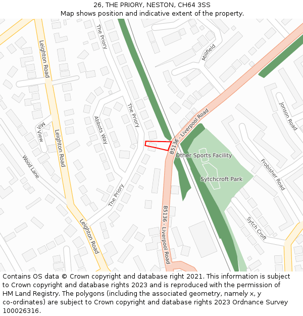 26, THE PRIORY, NESTON, CH64 3SS: Location map and indicative extent of plot