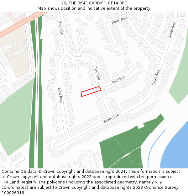 26, THE RISE, CARDIFF, CF14 0RD: Location map and indicative extent of plot