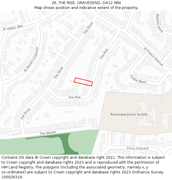 26, THE RISE, GRAVESEND, DA12 4BX: Location map and indicative extent of plot