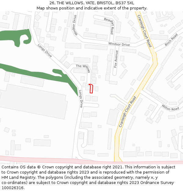 26, THE WILLOWS, YATE, BRISTOL, BS37 5XL: Location map and indicative extent of plot