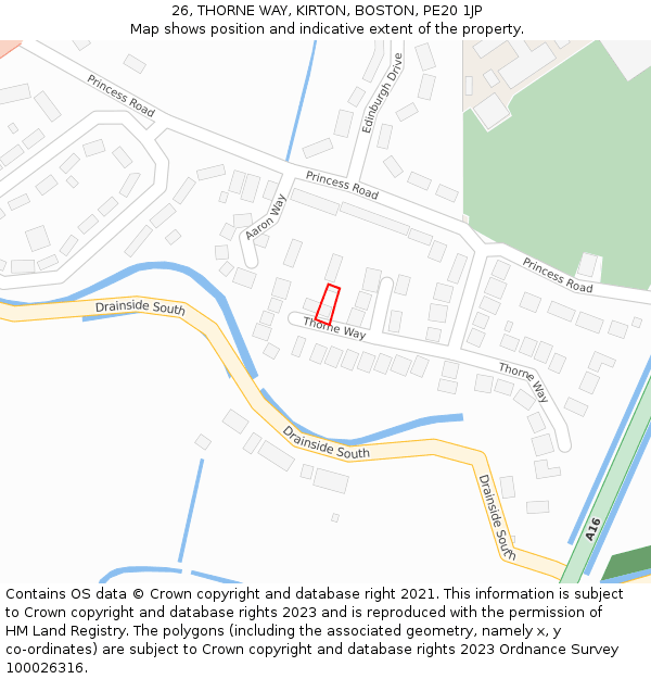 26, THORNE WAY, KIRTON, BOSTON, PE20 1JP: Location map and indicative extent of plot