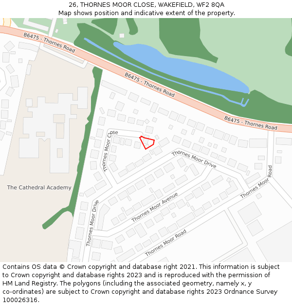 26, THORNES MOOR CLOSE, WAKEFIELD, WF2 8QA: Location map and indicative extent of plot
