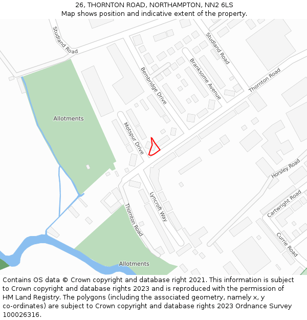 26, THORNTON ROAD, NORTHAMPTON, NN2 6LS: Location map and indicative extent of plot