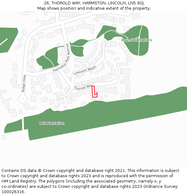26, THOROLD WAY, HARMSTON, LINCOLN, LN5 9GJ: Location map and indicative extent of plot