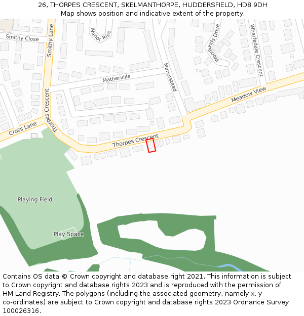 26, THORPES CRESCENT, SKELMANTHORPE, HUDDERSFIELD, HD8 9DH: Location map and indicative extent of plot