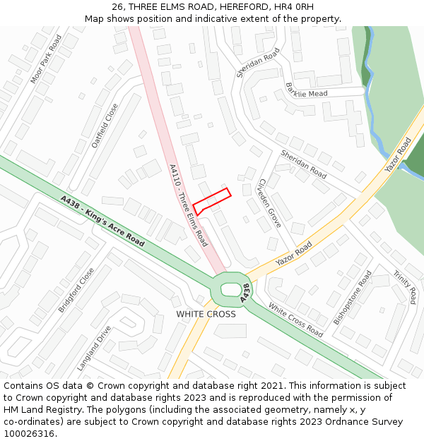 26, THREE ELMS ROAD, HEREFORD, HR4 0RH: Location map and indicative extent of plot
