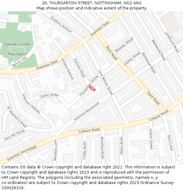 26, THURGARTON STREET, NOTTINGHAM, NG2 4AG: Location map and indicative extent of plot