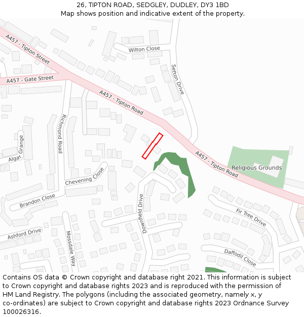 26, TIPTON ROAD, SEDGLEY, DUDLEY, DY3 1BD: Location map and indicative extent of plot