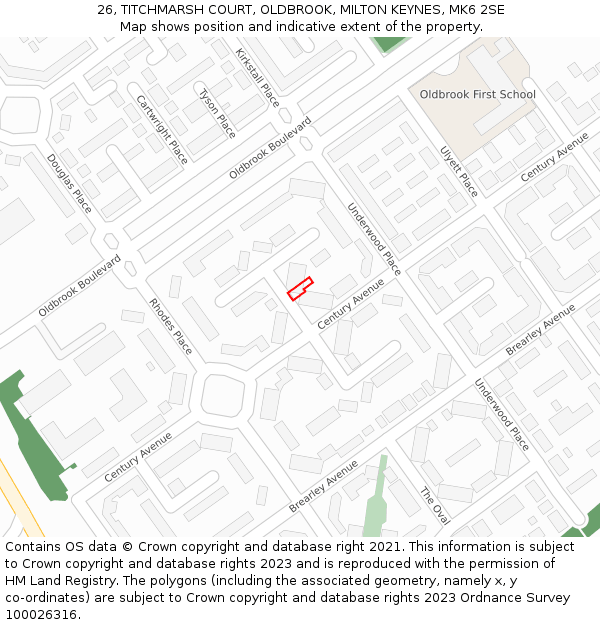 26, TITCHMARSH COURT, OLDBROOK, MILTON KEYNES, MK6 2SE: Location map and indicative extent of plot