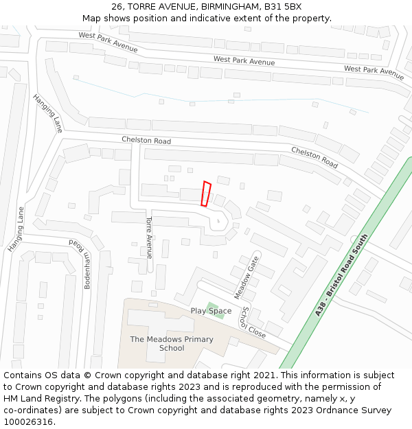 26, TORRE AVENUE, BIRMINGHAM, B31 5BX: Location map and indicative extent of plot