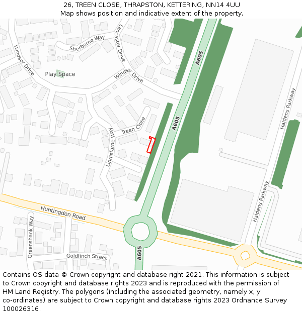 26, TREEN CLOSE, THRAPSTON, KETTERING, NN14 4UU: Location map and indicative extent of plot