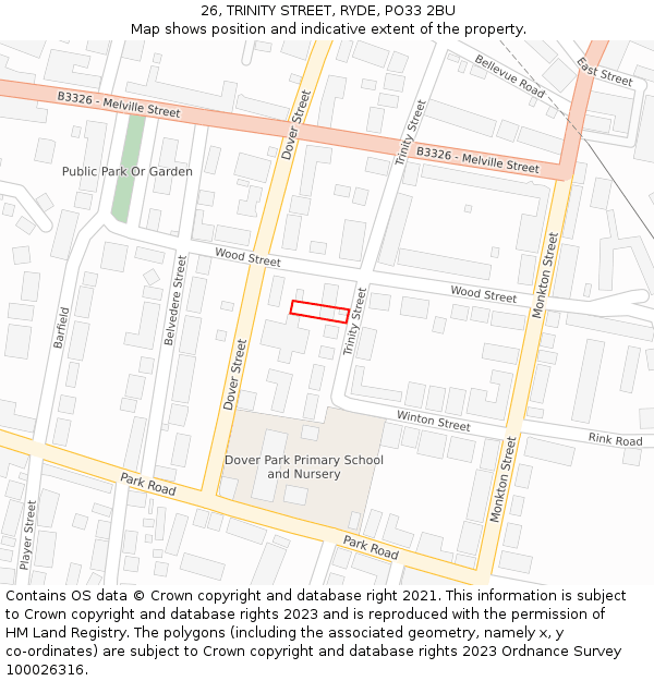 26, TRINITY STREET, RYDE, PO33 2BU: Location map and indicative extent of plot