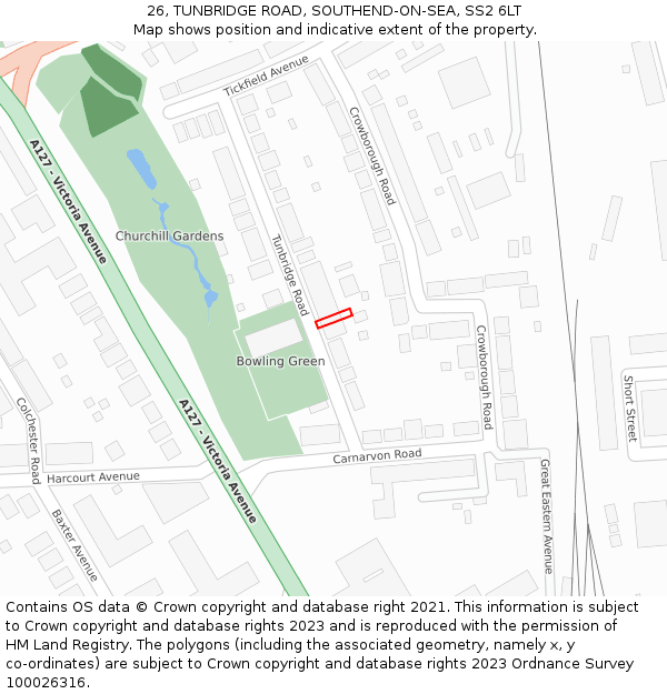 26, TUNBRIDGE ROAD, SOUTHEND-ON-SEA, SS2 6LT: Location map and indicative extent of plot