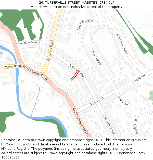 26, TURBERVILLE STREET, MAESTEG, CF34 0LP: Location map and indicative extent of plot