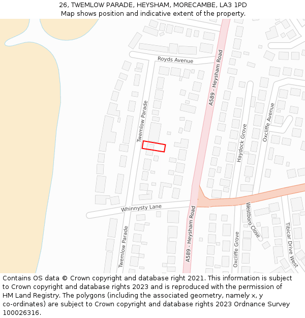 26, TWEMLOW PARADE, HEYSHAM, MORECAMBE, LA3 1PD: Location map and indicative extent of plot