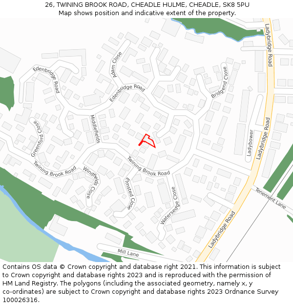 26, TWINING BROOK ROAD, CHEADLE HULME, CHEADLE, SK8 5PU: Location map and indicative extent of plot