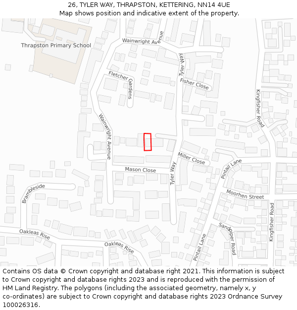 26, TYLER WAY, THRAPSTON, KETTERING, NN14 4UE: Location map and indicative extent of plot