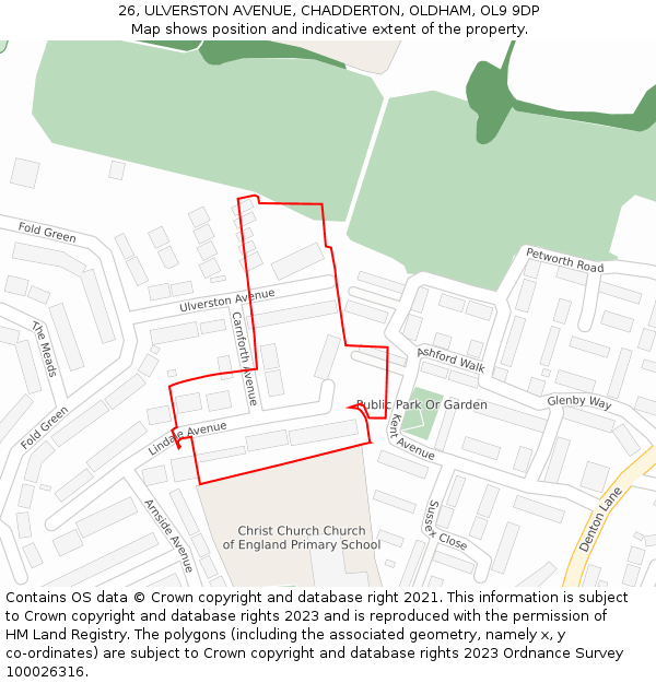 26, ULVERSTON AVENUE, CHADDERTON, OLDHAM, OL9 9DP: Location map and indicative extent of plot