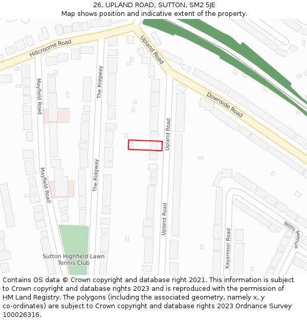 26, UPLAND ROAD, SUTTON, SM2 5JE: Location map and indicative extent of plot