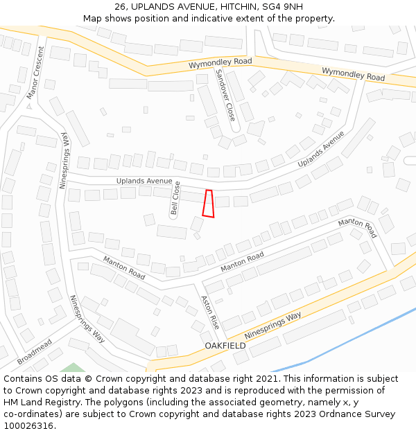 26, UPLANDS AVENUE, HITCHIN, SG4 9NH: Location map and indicative extent of plot