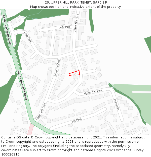 26, UPPER HILL PARK, TENBY, SA70 8JF: Location map and indicative extent of plot