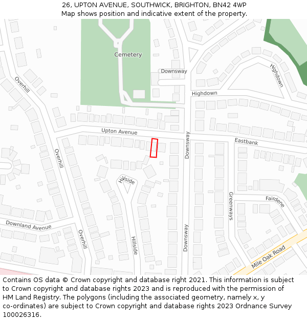 26, UPTON AVENUE, SOUTHWICK, BRIGHTON, BN42 4WP: Location map and indicative extent of plot