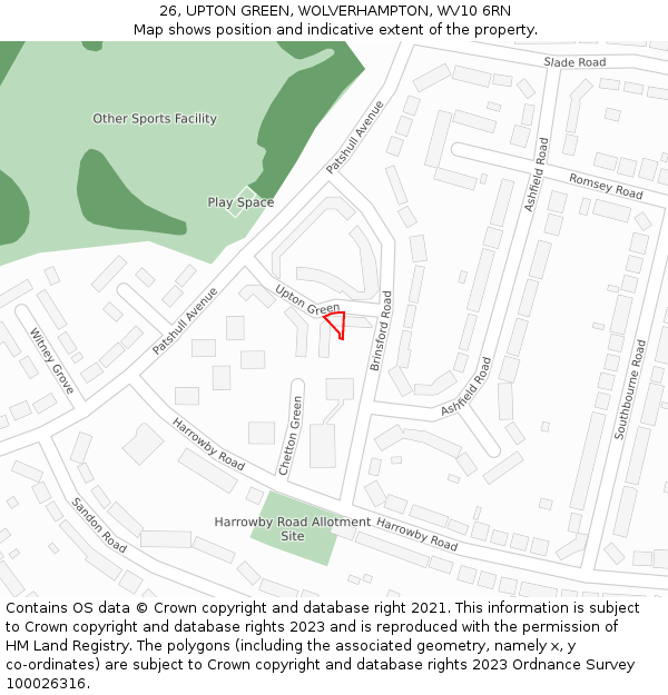 26, UPTON GREEN, WOLVERHAMPTON, WV10 6RN: Location map and indicative extent of plot