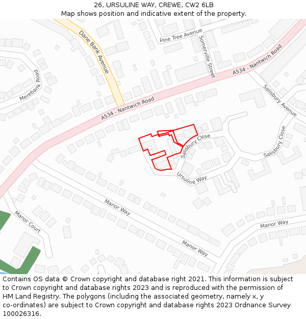 26, URSULINE WAY, CREWE, CW2 6LB: Location map and indicative extent of plot
