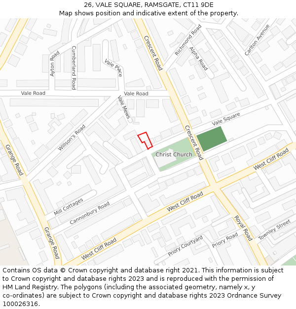 26, VALE SQUARE, RAMSGATE, CT11 9DE: Location map and indicative extent of plot