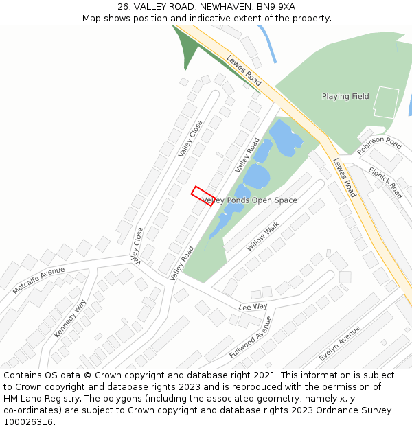 26, VALLEY ROAD, NEWHAVEN, BN9 9XA: Location map and indicative extent of plot