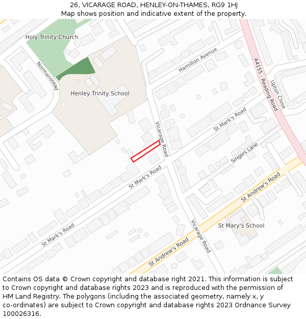 26, VICARAGE ROAD, HENLEY-ON-THAMES, RG9 1HJ: Location map and indicative extent of plot