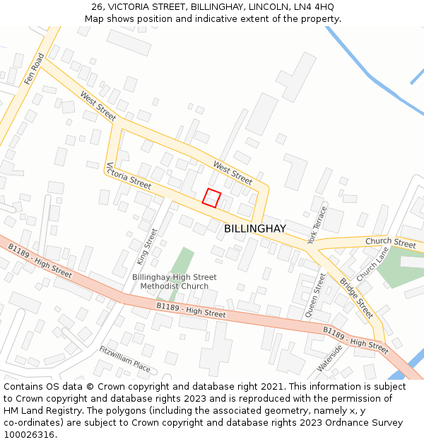 26, VICTORIA STREET, BILLINGHAY, LINCOLN, LN4 4HQ: Location map and indicative extent of plot