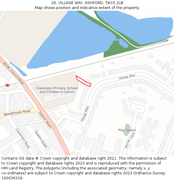 26, VILLAGE WAY, ASHFORD, TW15 2LB: Location map and indicative extent of plot