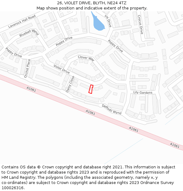 26, VIOLET DRIVE, BLYTH, NE24 4TZ: Location map and indicative extent of plot