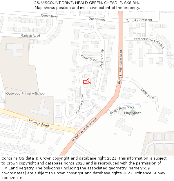 26, VISCOUNT DRIVE, HEALD GREEN, CHEADLE, SK8 3HU: Location map and indicative extent of plot