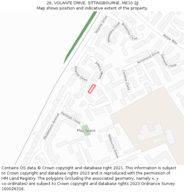 26, VOLANTE DRIVE, SITTINGBOURNE, ME10 2JJ: Location map and indicative extent of plot