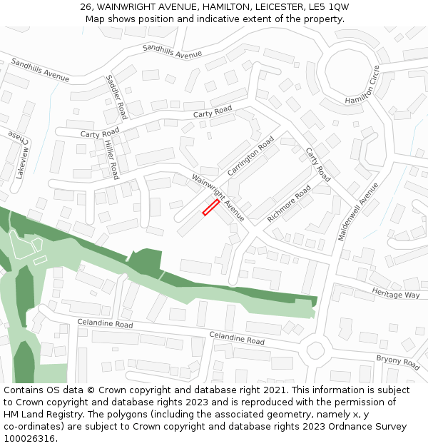 26, WAINWRIGHT AVENUE, HAMILTON, LEICESTER, LE5 1QW: Location map and indicative extent of plot