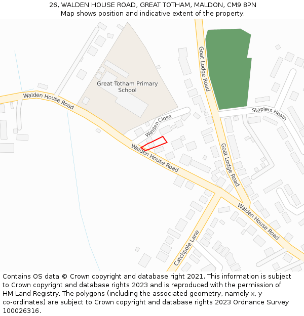 26, WALDEN HOUSE ROAD, GREAT TOTHAM, MALDON, CM9 8PN: Location map and indicative extent of plot