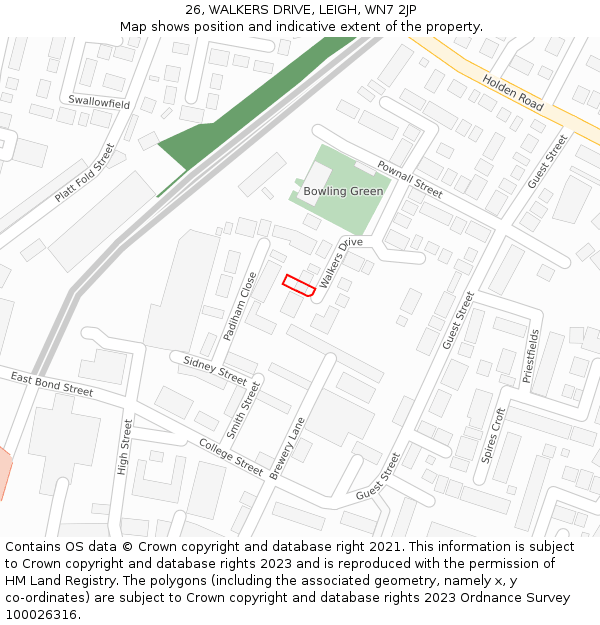 26, WALKERS DRIVE, LEIGH, WN7 2JP: Location map and indicative extent of plot