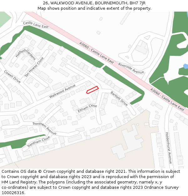 26, WALKWOOD AVENUE, BOURNEMOUTH, BH7 7JR: Location map and indicative extent of plot