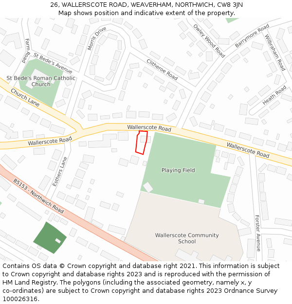 26, WALLERSCOTE ROAD, WEAVERHAM, NORTHWICH, CW8 3JN: Location map and indicative extent of plot