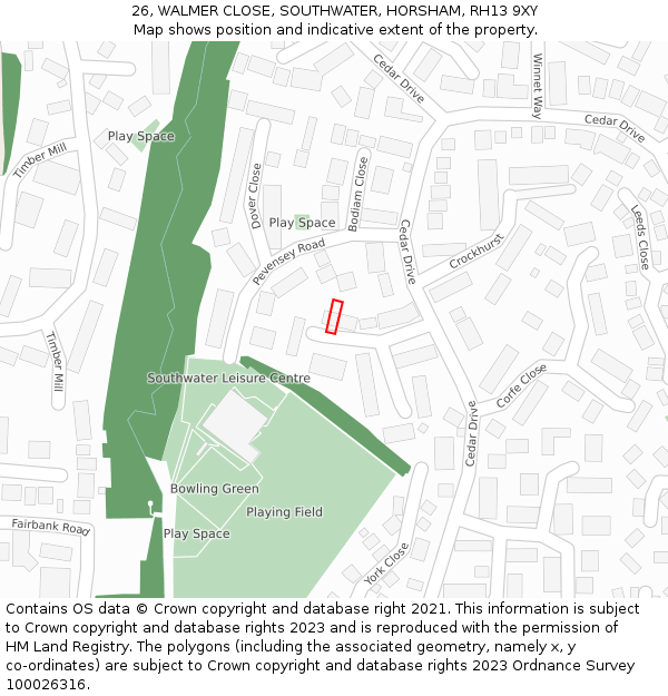 26, WALMER CLOSE, SOUTHWATER, HORSHAM, RH13 9XY: Location map and indicative extent of plot