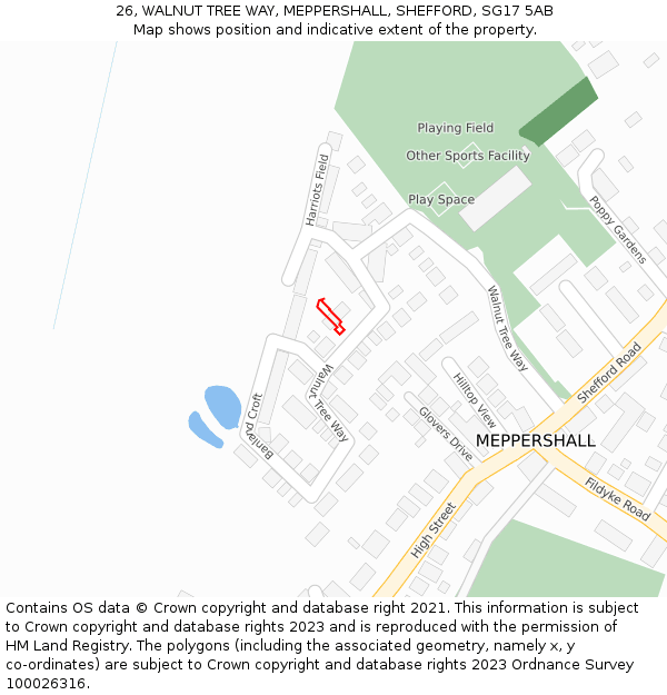 26, WALNUT TREE WAY, MEPPERSHALL, SHEFFORD, SG17 5AB: Location map and indicative extent of plot