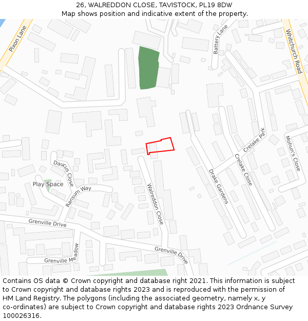 26, WALREDDON CLOSE, TAVISTOCK, PL19 8DW: Location map and indicative extent of plot