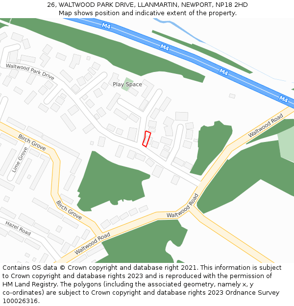 26, WALTWOOD PARK DRIVE, LLANMARTIN, NEWPORT, NP18 2HD: Location map and indicative extent of plot