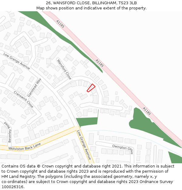 26, WANSFORD CLOSE, BILLINGHAM, TS23 3LB: Location map and indicative extent of plot