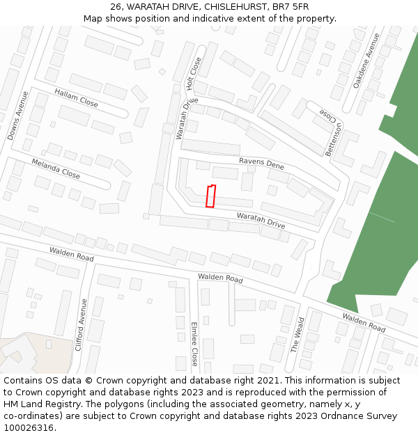 26, WARATAH DRIVE, CHISLEHURST, BR7 5FR: Location map and indicative extent of plot