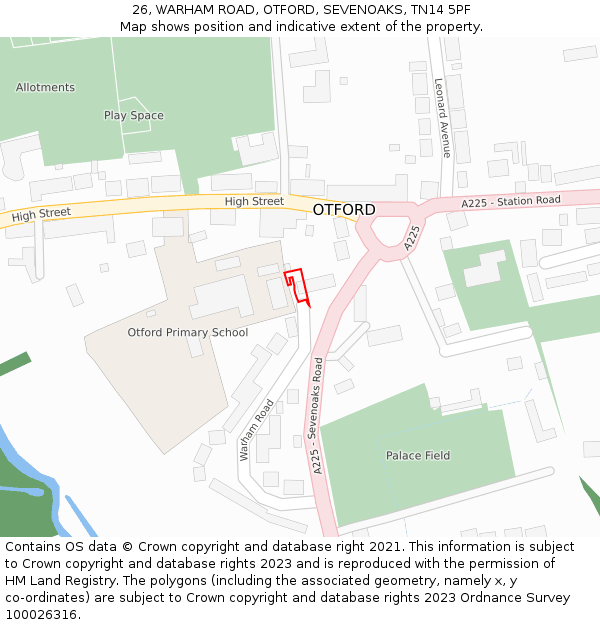 26, WARHAM ROAD, OTFORD, SEVENOAKS, TN14 5PF: Location map and indicative extent of plot